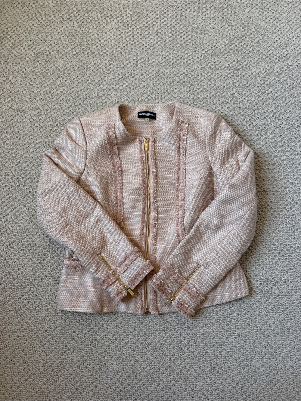 Karl Laferfield Light Pink Tweed Zip-Front Blazer